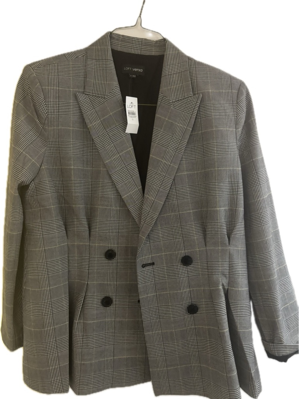 LOFT Versa Gray Glen Plaid Double-Blazer